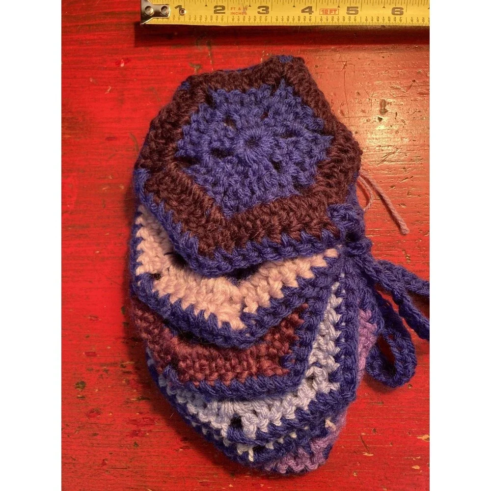 PURPLE CAT CRAFTS Handmade Crocheted Coasters Lot of 6 Purple Colorful